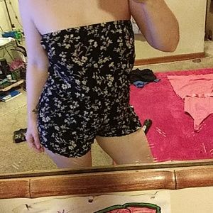 Forever 21 black pink floral romper